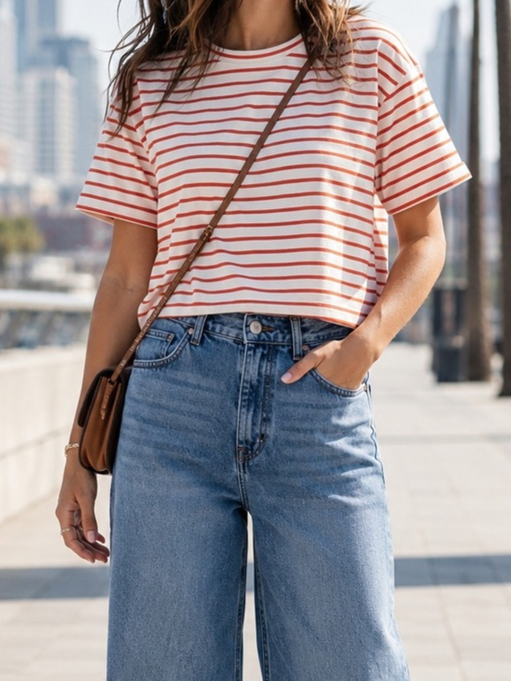 Splendid Orange and White Boxy Striped Top
